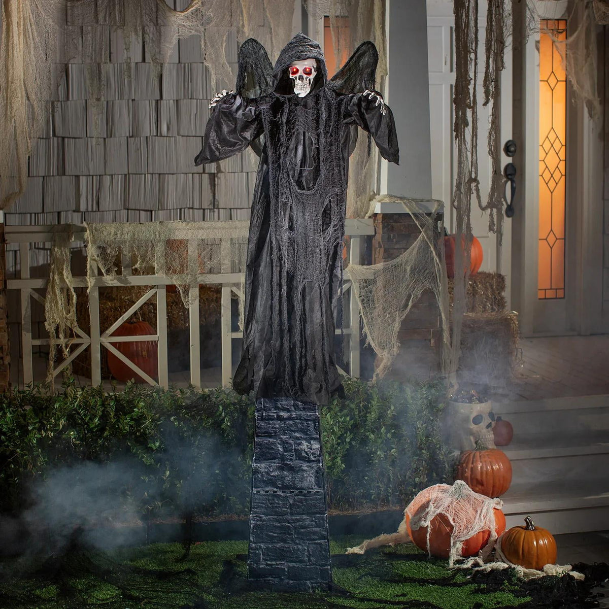 6 Ft. 2 3/4" Skeletal Reaper with Wings Animated Prop Standing Halloween Decoration