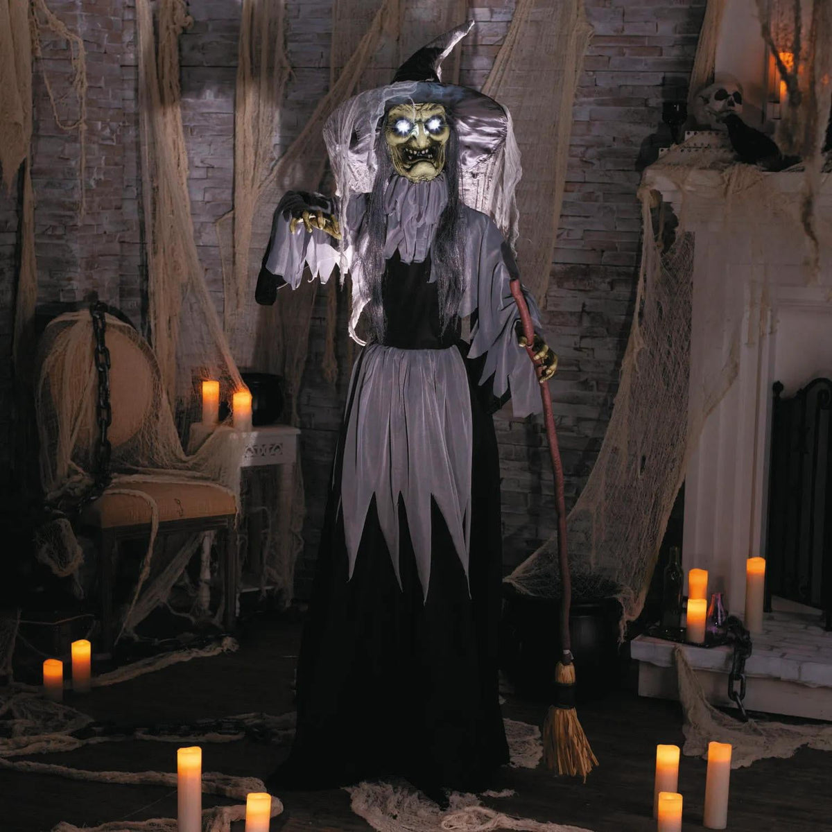 6 Ft. Animated Standing Body Turning Witch Halloween Decoration