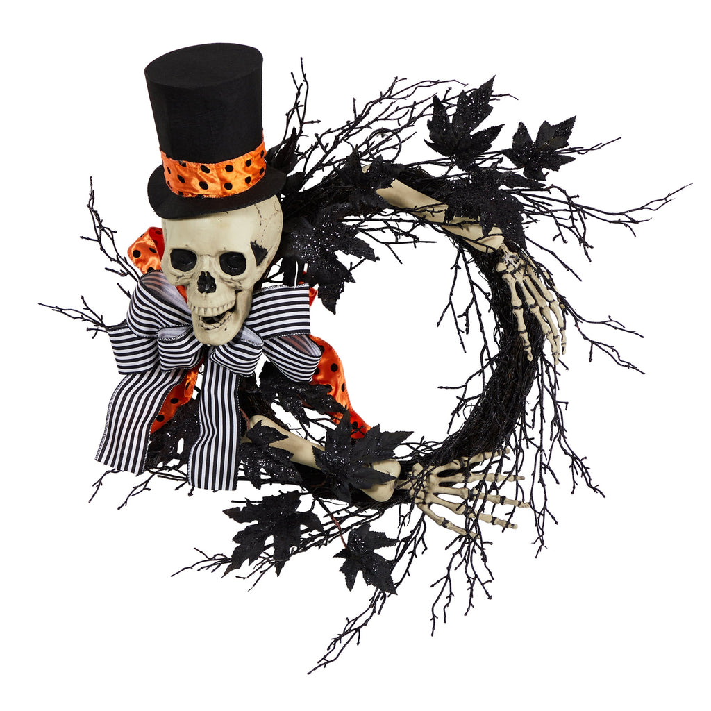 Nearly Natural 26in. Halloween Dapper Skeleton Wreath