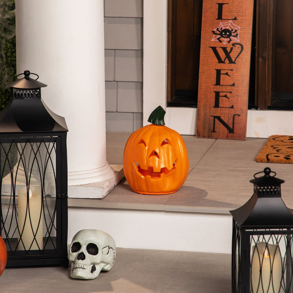 Northlight 9.75" Jack-O-Lantern Animated Double-Sided Halloween Pumpkin - Orange/Green