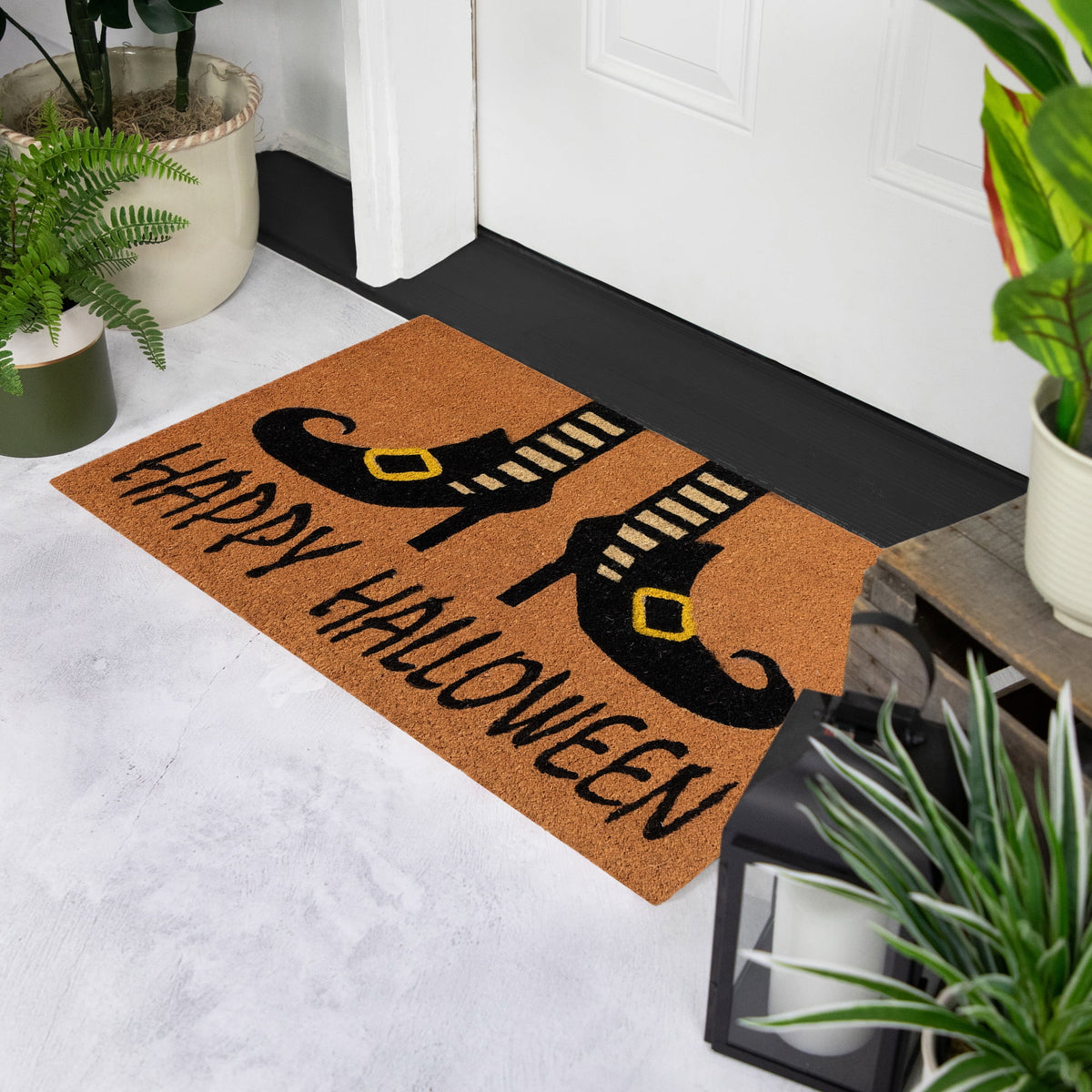 Northlight Wicked Witch Shoes Happy Halloween Coir Outdoor Doormat - 30" - Orange and Black