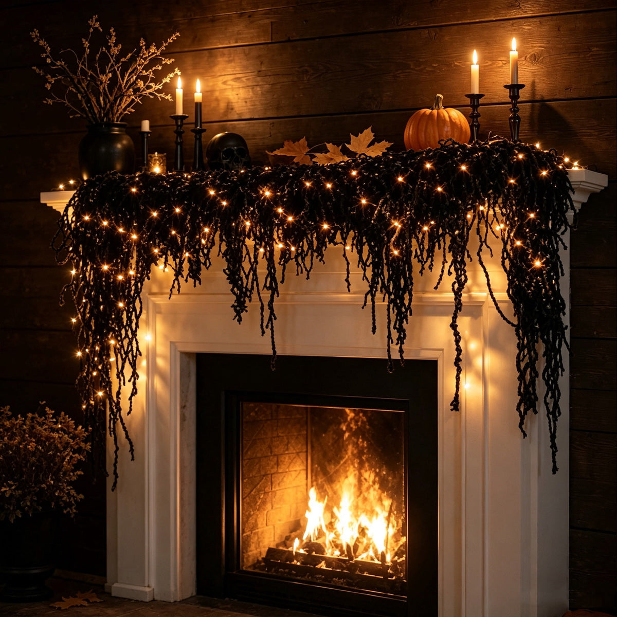 Orangide Halloween Spooky Garland Black Rope Rattan Fireplace Decor Set 71 in Hanging Ornament for Porch Wall Indoor Outdoor Fall