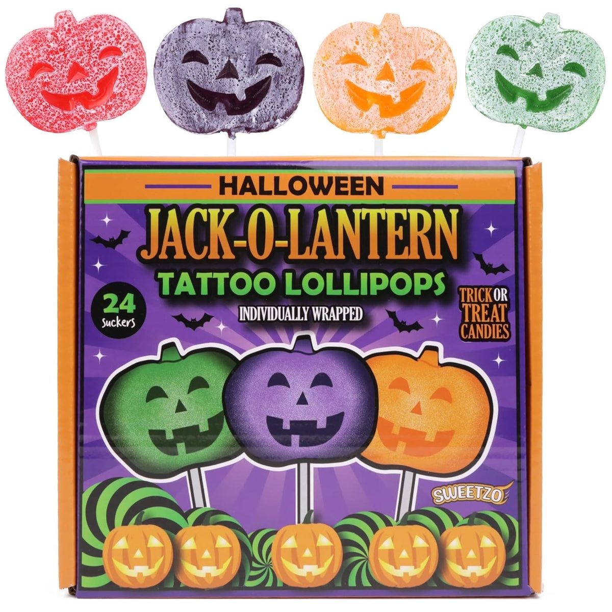 Pumpkin Tattoo Lollipops, Halloween Candy, 24 Count, 10.16 Ounce Box