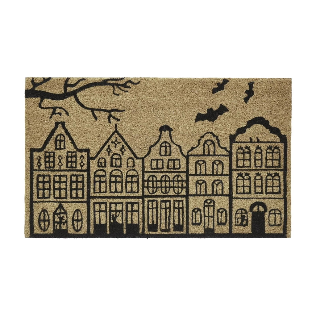 QLUEWX Halloween Haunted House Bat Coir Door Mat, 30×18" Non-Slip Natural Coconut Fiber Welcome Mat, Spooky Outdoor Entryway Rug for Front Porch Patio Decor Gifts for All Ages