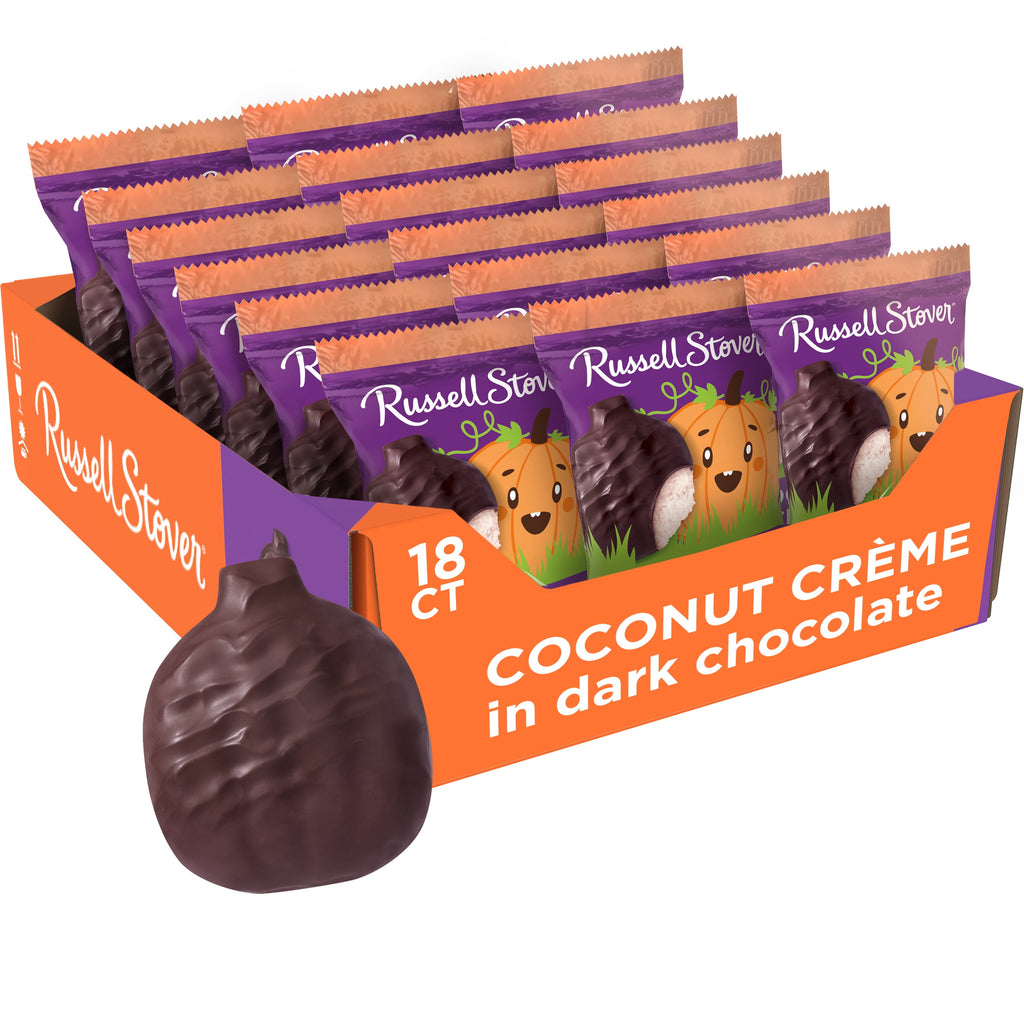 RUSSELL STOVER Halloween Dark Chocolate Coconut Crème Pumpkin, 1.3 oz. (Pack of 18)