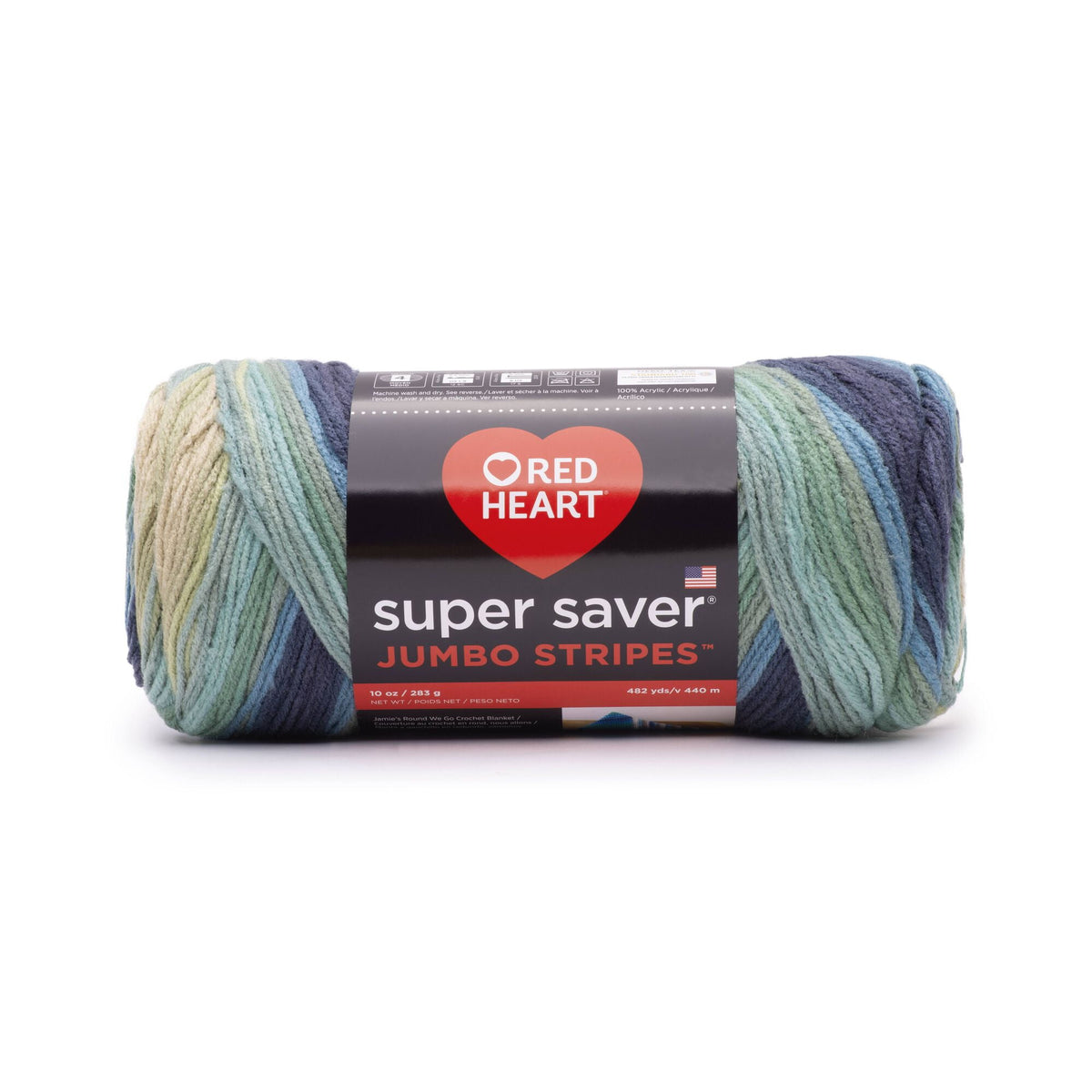Red Heart Super Saver Jumbo #4 Medium Acrylic Yarn, Sutherland Stripe 10oz/283g, 482 Yards