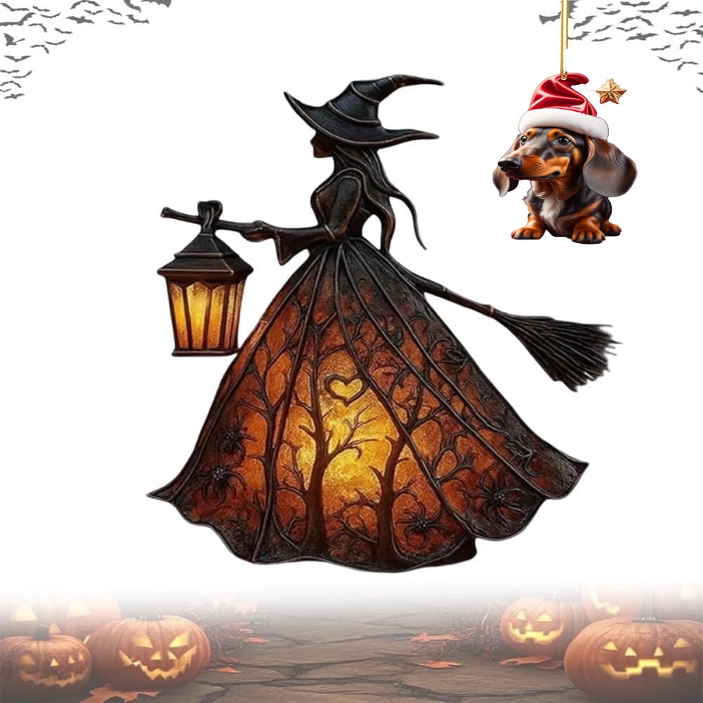 Halloween Witch Lamp,Stained Gothic Witch Hat Led Lamp for Stained Glass Inspired, Spooky Decorative Standing Night Light,Unique Halloween Party Lighting Decorations Door for Indoor