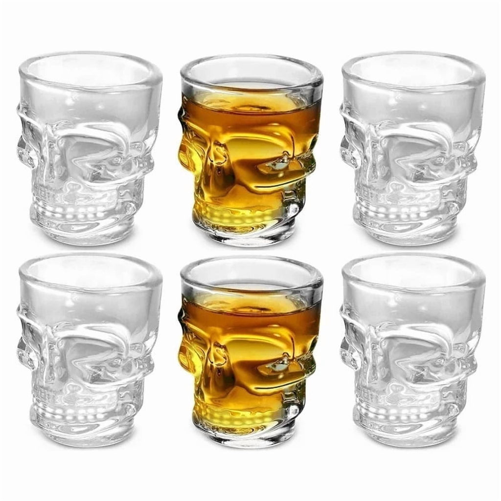 Skull Glass Shot Glasses- Set of 6 1.75oz, Clear