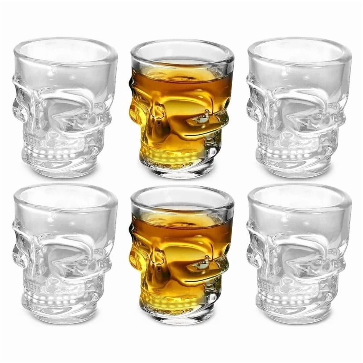Skull Glass Shot Glasses- Set of 6 1.75oz, Clear