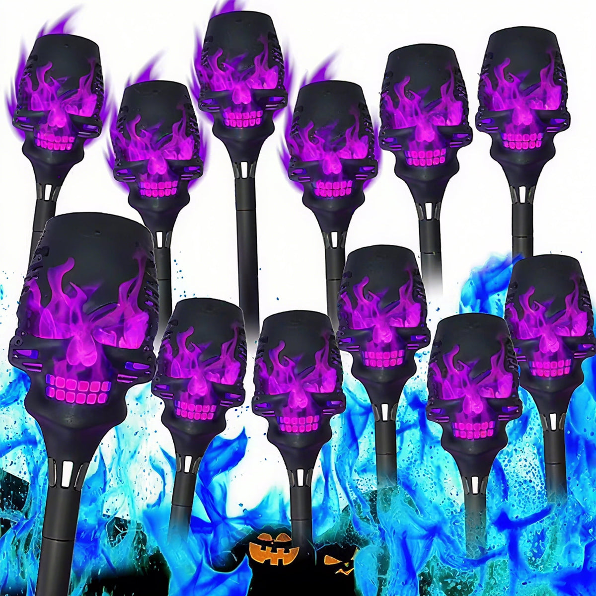 12PCS-Halloween Solar Lights Outdoor Pathway Lights, LED Waterproof Skull Stake Lights for Yard Garden Path Walkway Driveway Patio Lawn Halloween Décor (Purple)