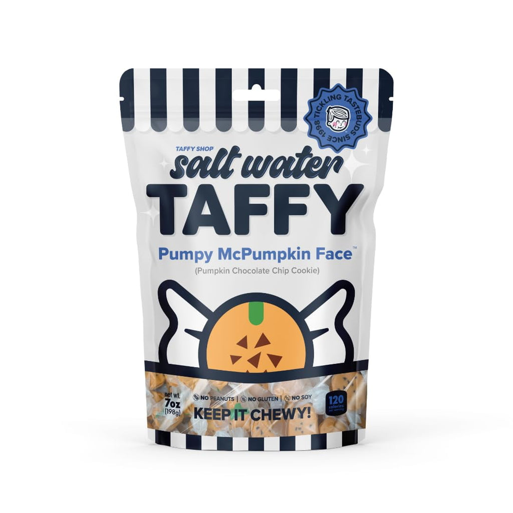 Taffy Shop Pumpy McPumpkin Face, Pumpkin Chocolate Chip Cookie Salt Water Taffy – Assorted Gourmet Candy Variety Pack, Bulk Sweet Snack, Fresh & Gluten-Free, 65 Individually Wrapped Pieces (32oz)