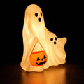Trick or Treat Ghost Statue, Lighted Halloween Ghost Figurine with Pumpkin Candy Bucket, Blow Mold LED Decoration for Fall Porch Tabletop Home Decor