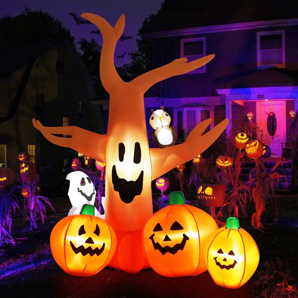 Yexmas 8FT Halloween Inflatables Dead Tree,Outdoor Halloween Decorations with Built-in LED Lights ,Halloween Blow Up Yard Decorations with Pumpkin,Ghost,and Owl