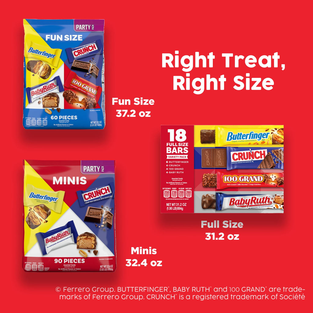Butterfinger, CRUNCH, Baby Ruth, 100 Grand, Bulk Halloween Candy Bars