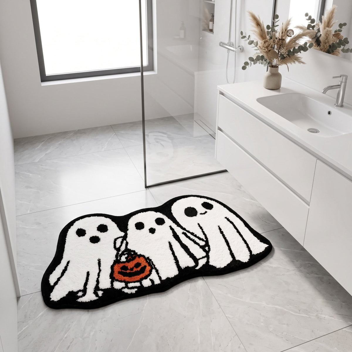 Halloween Wreath Shaped Rugs, Soft Indoor Mat for Entryway, Kitchen, Halloween Party, Pumpkin Witch Spooky Home Decor, 23.62x15.75 Inches
