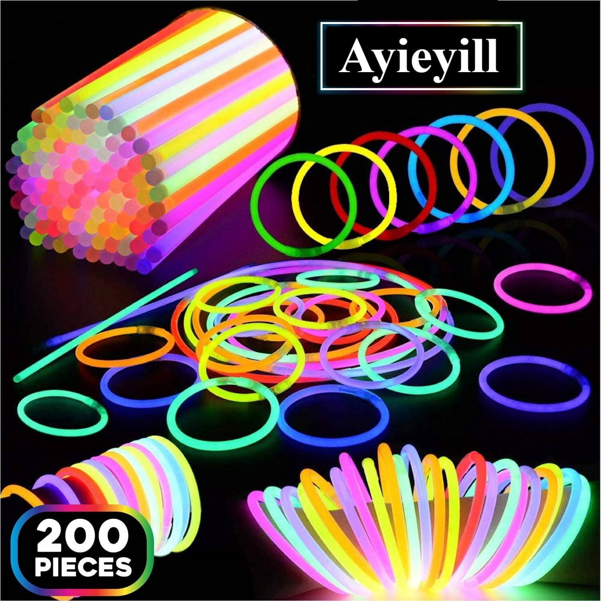 Ayieyill 200pcs Glow Sticks Bulk Party Pack 8" Halloween Glow Sticks for Kids Glow in The Dark Party Supplies
