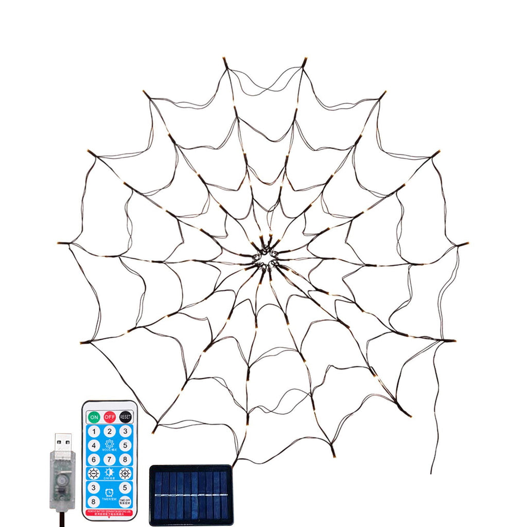 Clearance! Halloween Arachnid Web Lights 1M Diameter 60 LED with Black Spider, Water Proof Purple Net Lights, Remote Control, Halloween Decorations for House Garden