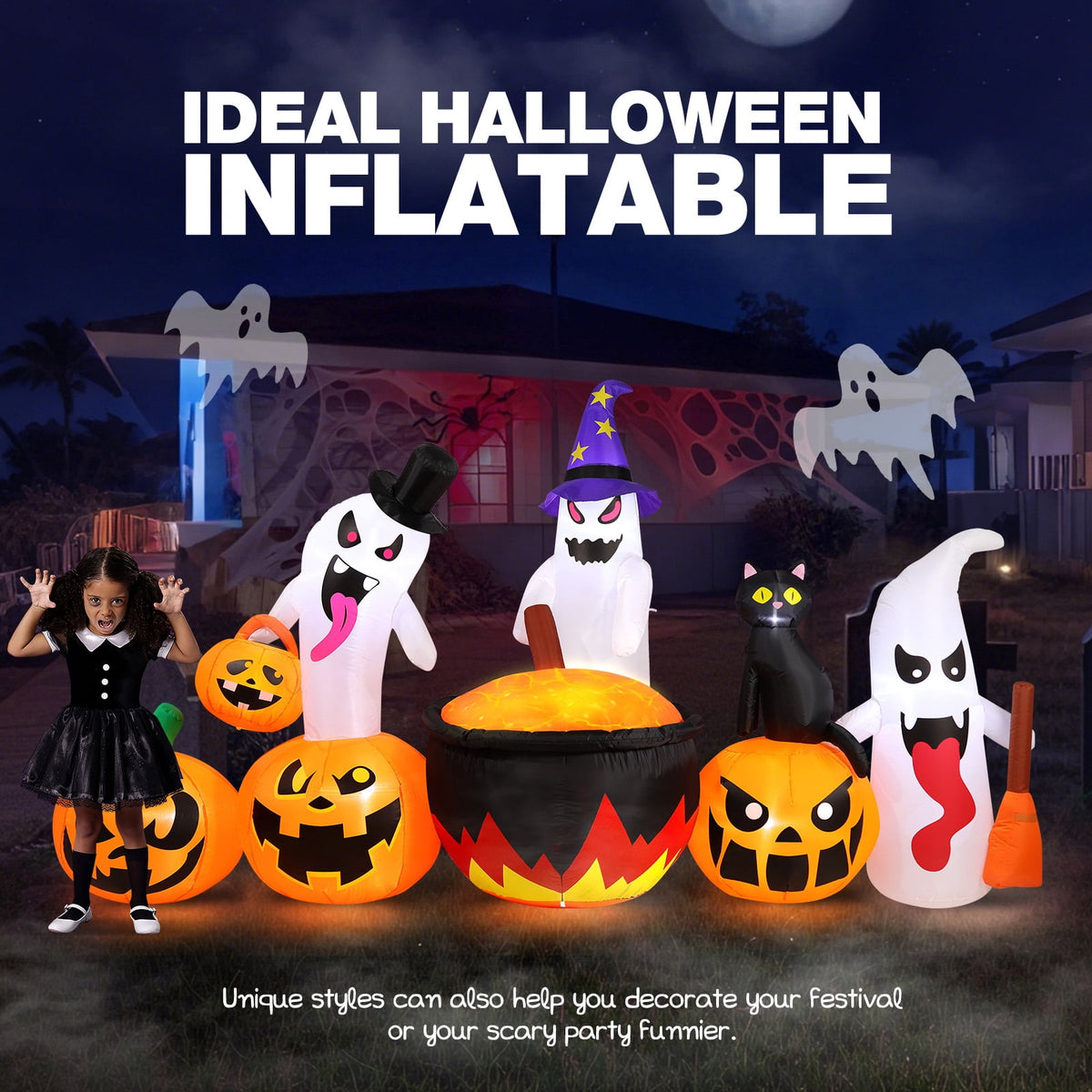 Ayieyill 8.5FT Halloween Inflatables Pumpkin Ghost Family with Built-in LED Lights, Halloween Blow up Yard Decorations