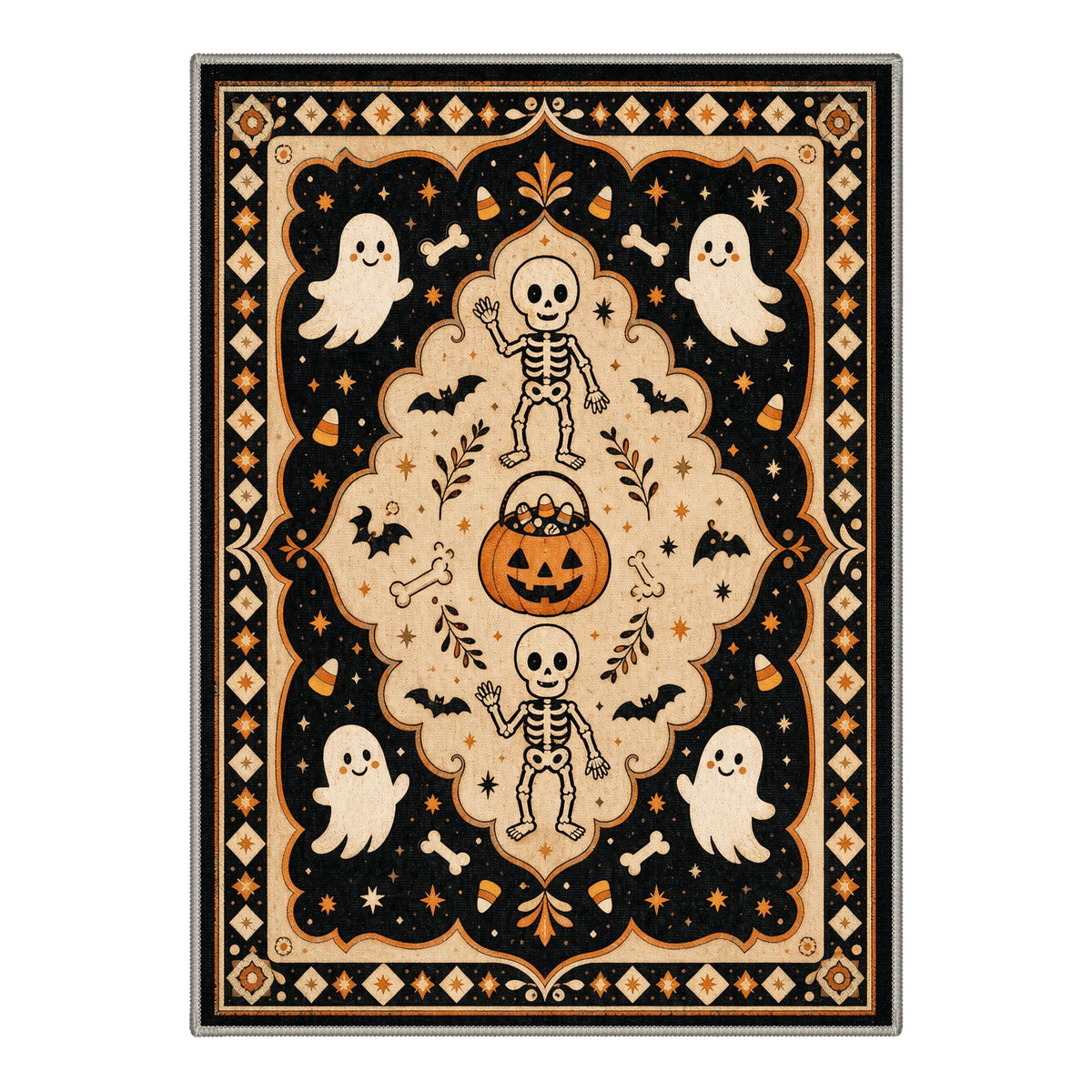 GENIMO 5'x7' Halloween Area Rug for Living Room, Washable Non Slip Soft Vintage Witch Indoor Rug for Bedroom Dining Room Home Office, Retro Sepia