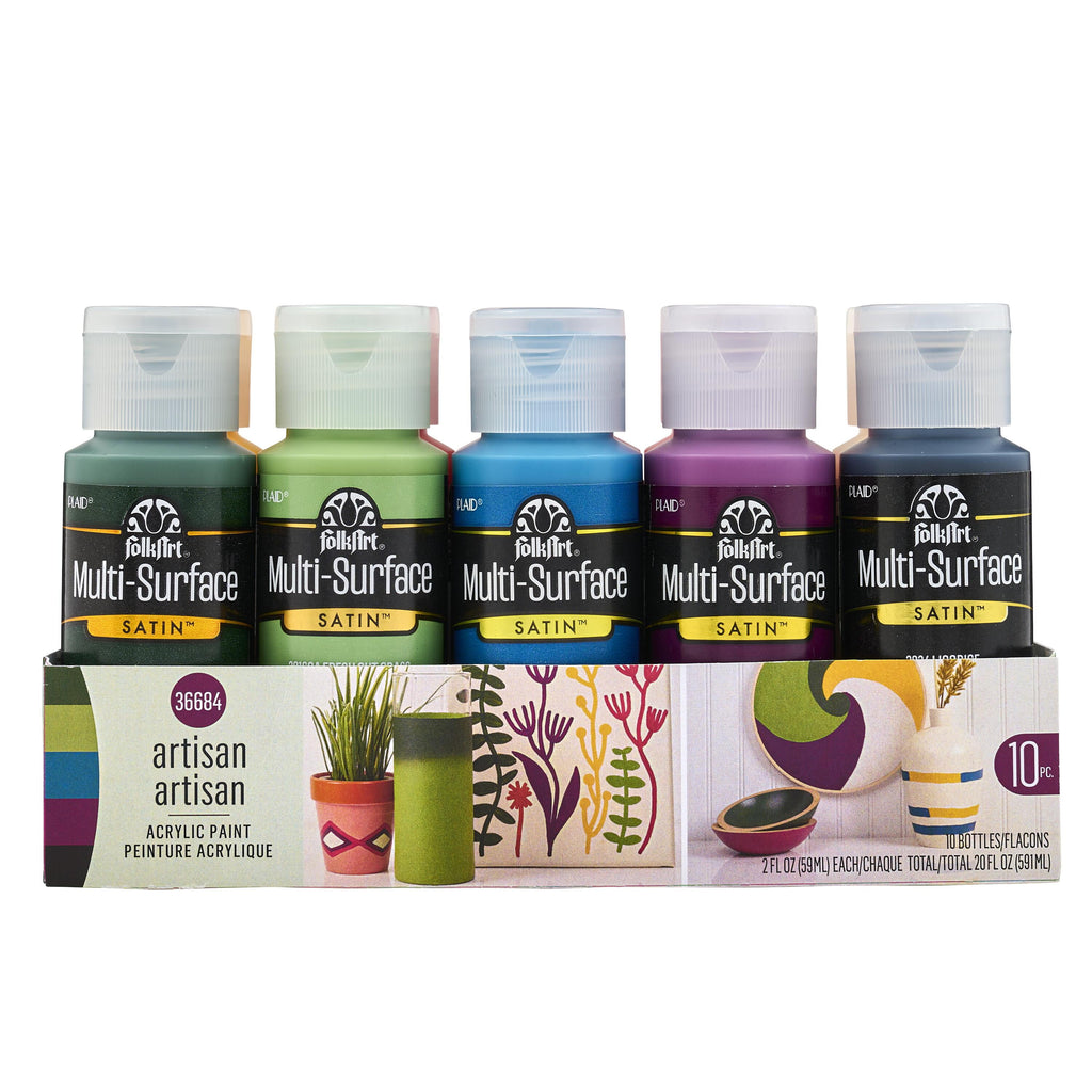 FolkArt Multi-Surface Acrylic Craft Paint Set, Artisan, Satin Finish, 10 Piece