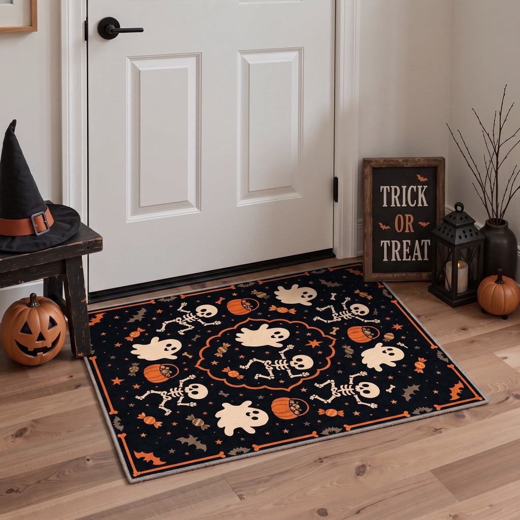 GENIMO 2'x3' Halloween Doormat, Washable Non Slip Soft Gothic Castle Outdoor Door Mat for Front Door Covered Porch Patio Entryway, Antique Gold