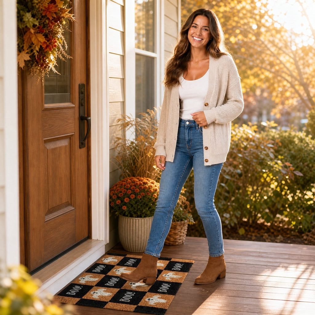 Be Witcha In A Minute Ornate Coir Doormat Halloween Decorations, Weather Resistant Non Slip Mat for Front Porch Witch Gothic Home Decor