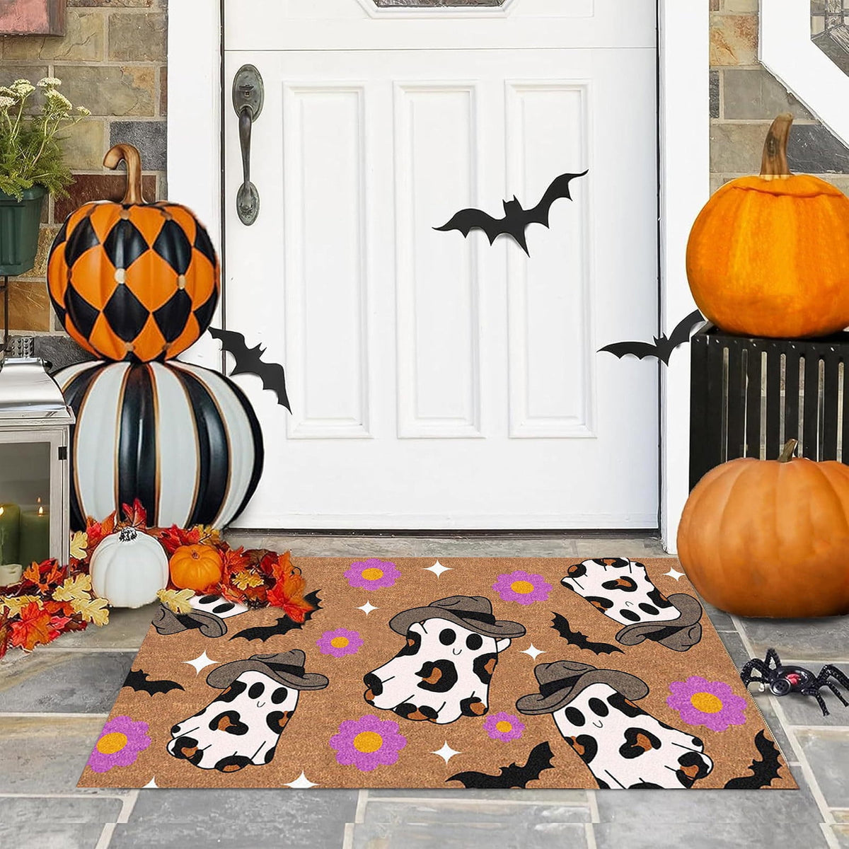 Ghost Cowboy Doormat for Halloween, Halloween Decroation Rug, Boo Doormats Washable Fall Door Mats Spooky Door Decor for Outside Patio Floor Entry Porch Garage Office