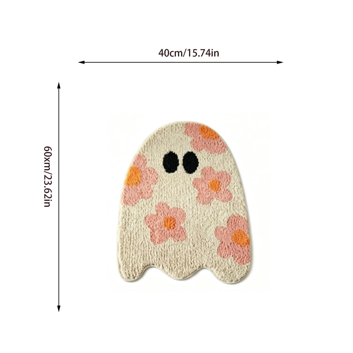 Pink Ghost Shaped Halloween Bath Mat, Boho Vintage Floral Funky Halloween Bath Mat for Bathroom Aesthetic Decorations, Rugs Non-Slip Washable Multicolor