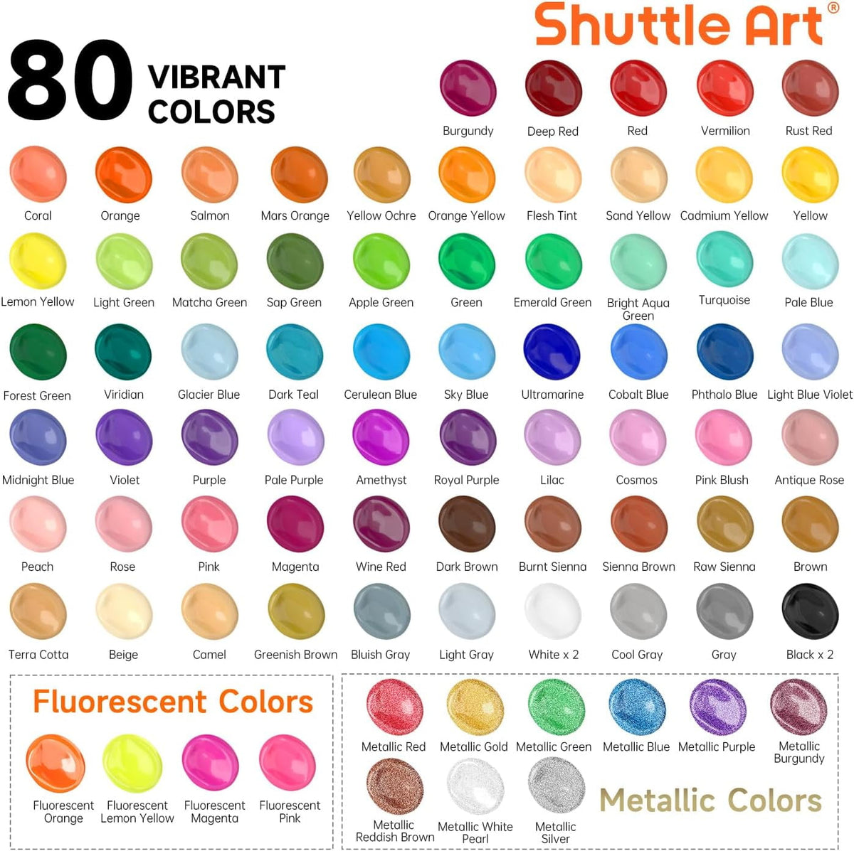 Shuttle Art Acrylic Paint Set, 36 Colors Acrylic Paint with Brushes & Palette, 2oz Bottles, Rich Pigments Non-toxic Paint for Artists Adults, Art Supplies for Canvas Rock Ceramic Wood Painting