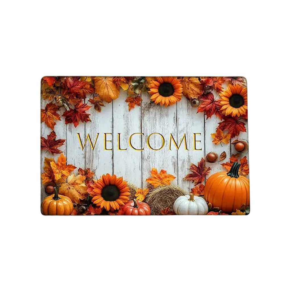 Fall Welcome Maple Leaves Decorative Doormat,Fall Pumpkins Maple Leafs Door mat Indoor Outdoor Entrance Floor Mat Non Slip Autumn Entry Mat for Thanksgiving Porch Front Door Decor 23.62*15.75in（A）