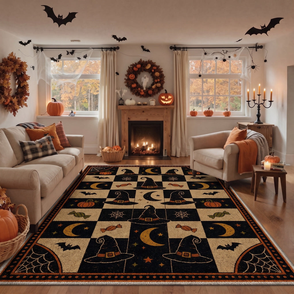 GENIMO 2'x3' Halloween Doormat, Washable Non Slip Soft Gothic Castle Outdoor Door Mat for Front Door Covered Porch Patio Entryway, Antique Gold