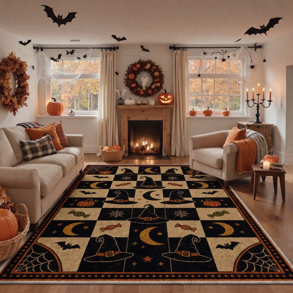 GENIMO 2'x3' Halloween Doormat, Washable Non Slip Soft Gothic Castle Outdoor Door Mat for Front Door Covered Porch Patio Entryway, Antique Gold