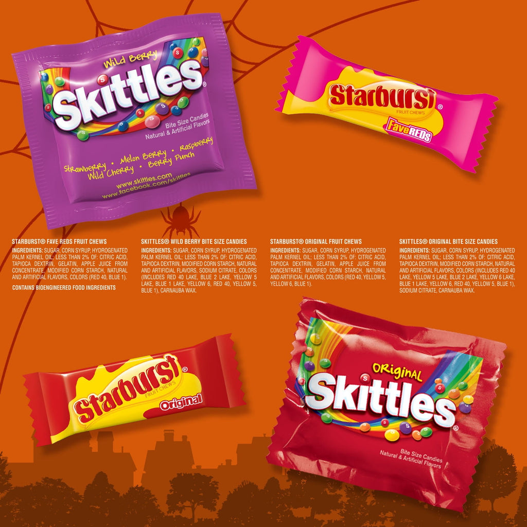 Skittles & Starburst Fun Size Chewy Halloween Candy Variety Pack - 105 Ct Bulk Bag