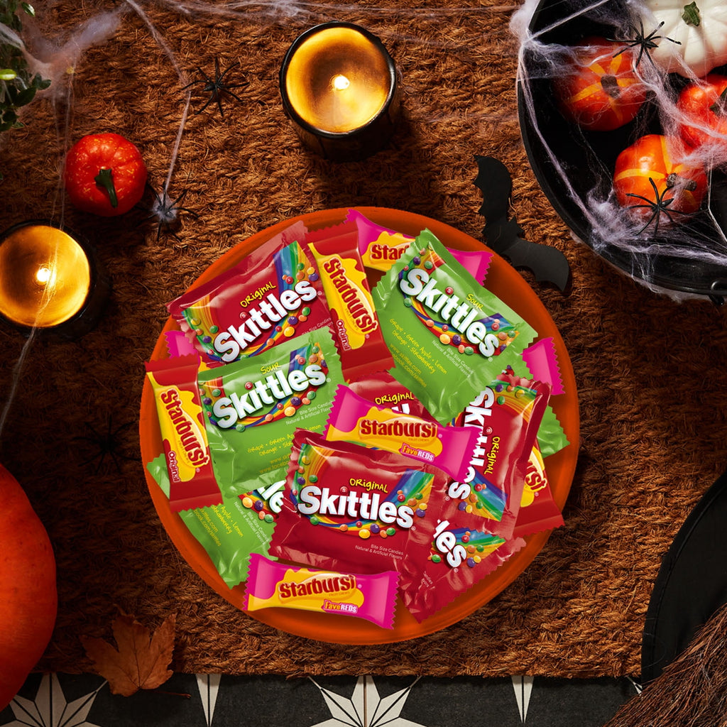 Skittles, Skittles Sours, Starburst, and Starburst FaveREDS Halloween Candy - 50 Ct Bulk Bag