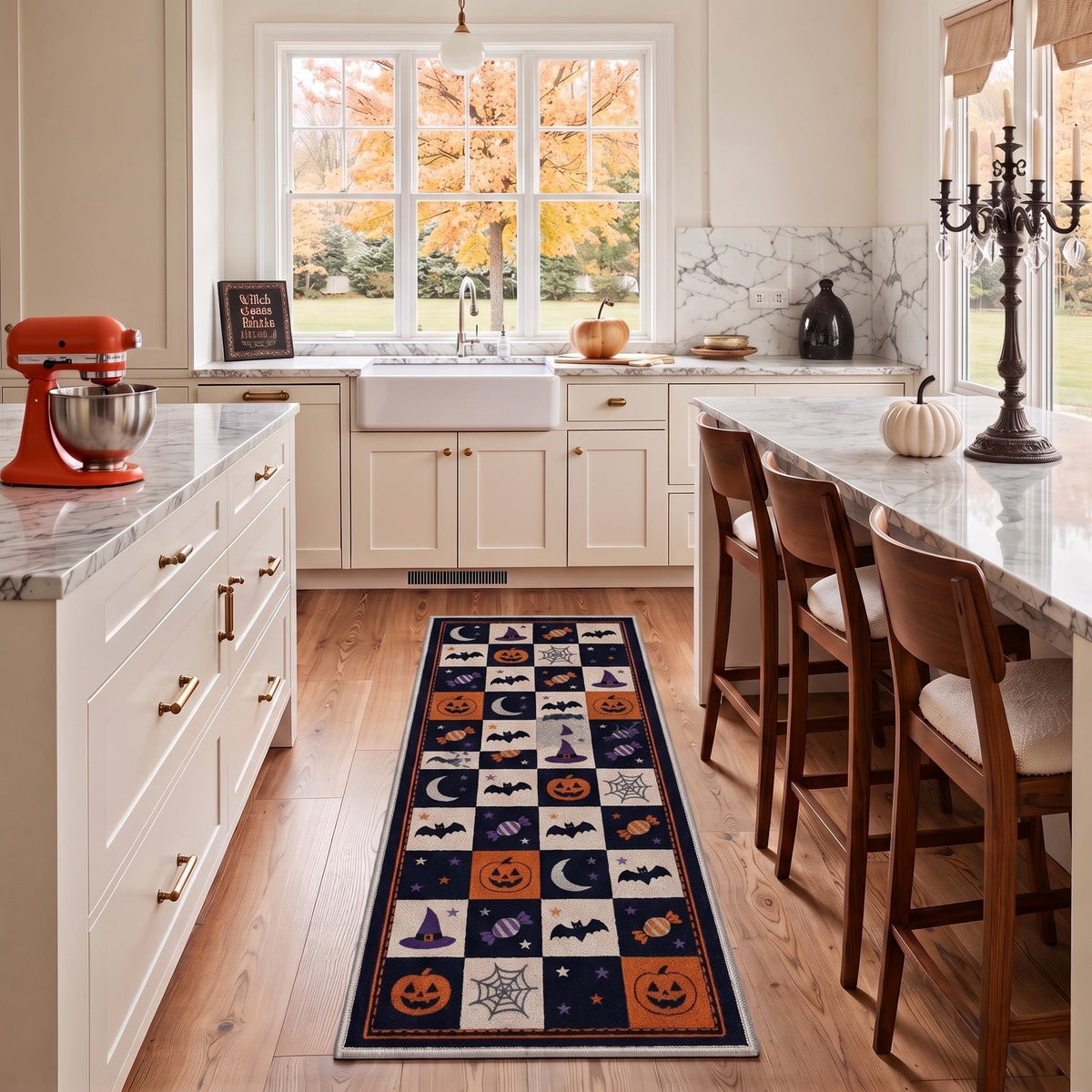 GENIMO 2'x7' Halloween Runner Rug, Washable Non Slip Soft Vintage Witch Indoor Outdoor Hallway Runner for Porch Patio Kitchen Entryway, Retro Sepia