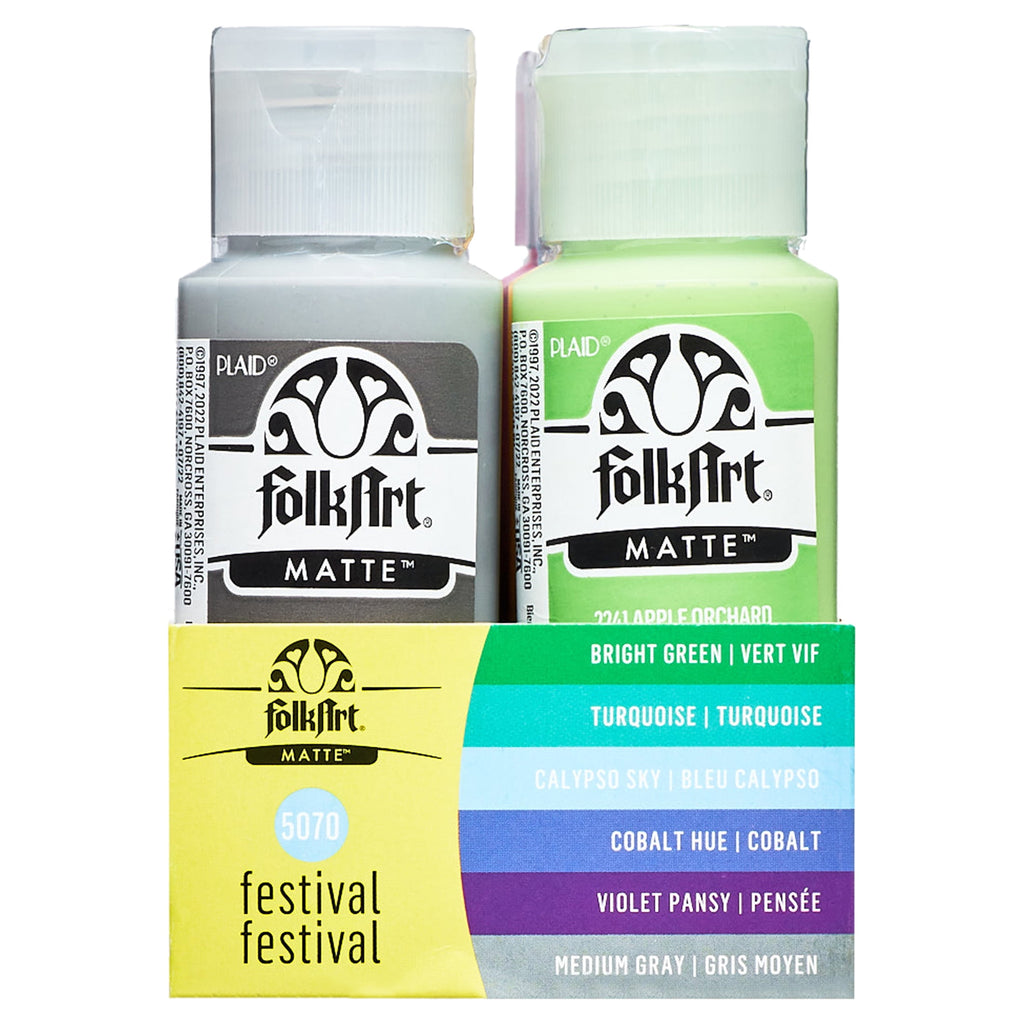 FolkArt 5070E Acrylic Craft Paint Set, Matte Finish, Festival, Set of 12, 24 fl oz