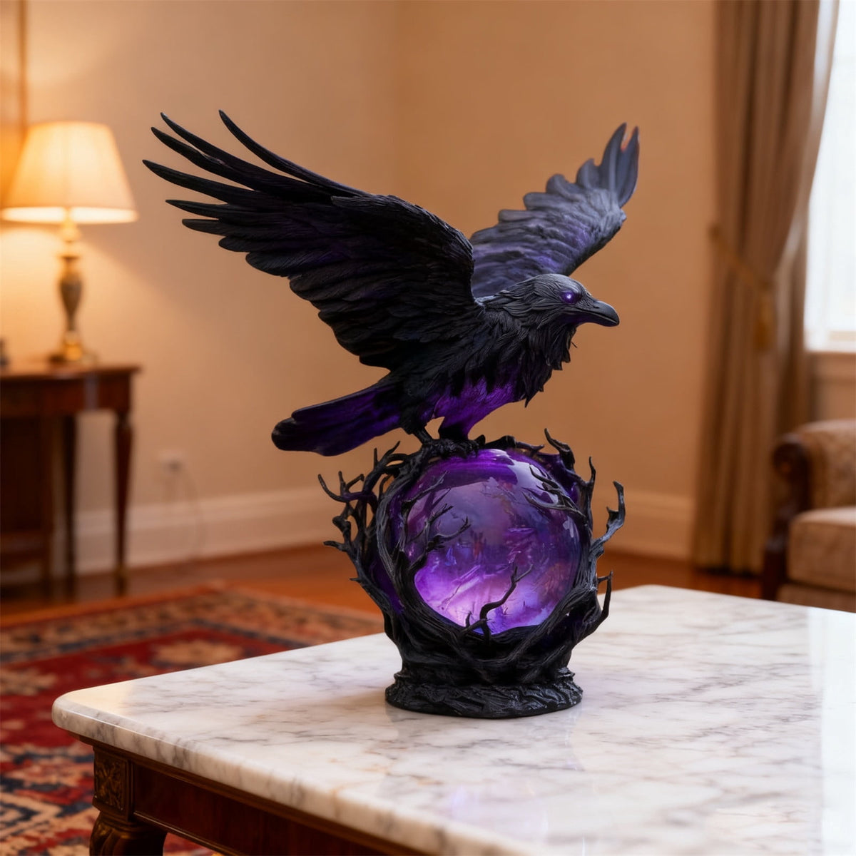 Gothic Mysterious Crow LED Light Luminous Sculpture, Resin Gothic Home Decor Accent, Raven Lamp for Halloween Gift, Bedroom Bedside, Living Room