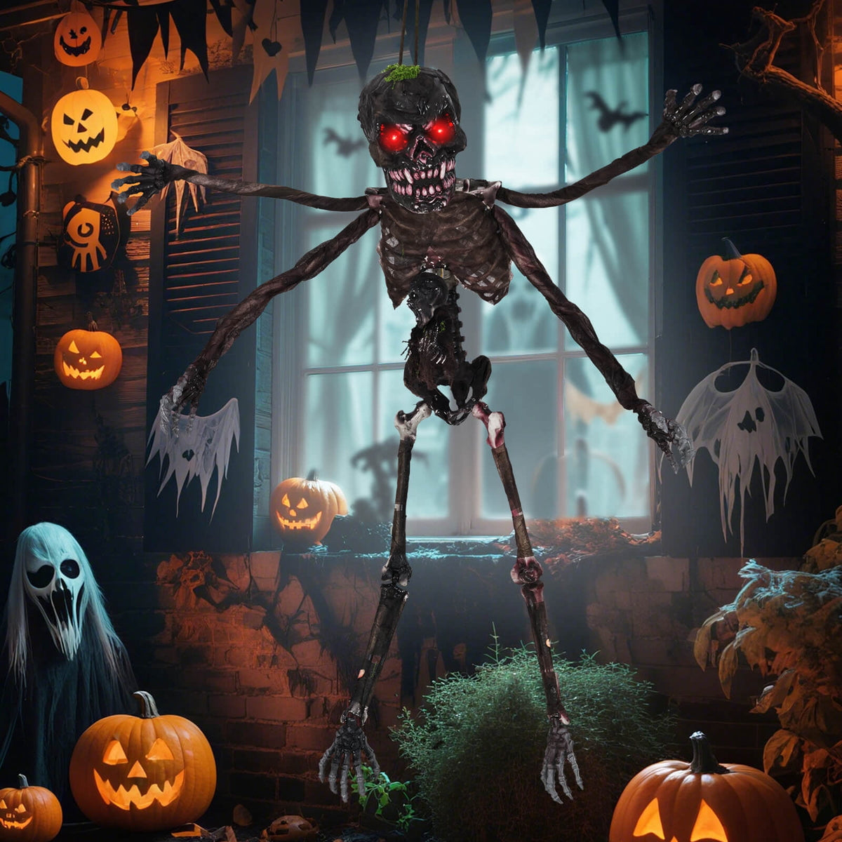 Costway 6 FT Animated Halloween Decoration Hanging Zombie Light-up Eyes Poseable Arms