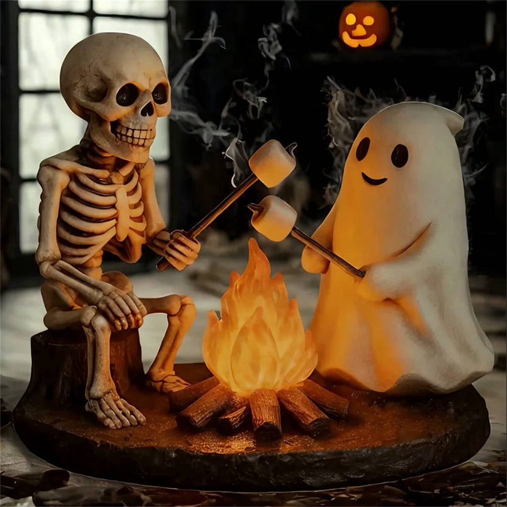 YZEGDCH Halloween 3D Ghost Campfire Flickering Night Light 2 Funny Roasting Marshmallows at Campfire LED Electric Faux Flameless Campfire Nightlight Funny Halloween Decor
