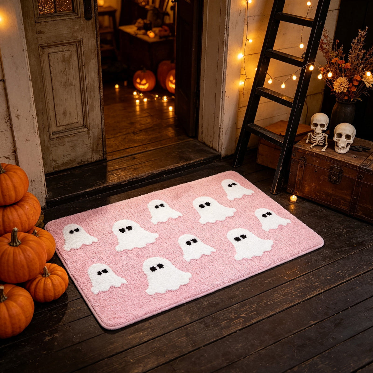 Halloween Ghost Door Mat, Cute Welcome Mat for Front Door Porch Entryway Haunted Outdoor Decor Spooky Decorative Entrance Doormat Non Slip Halloween Rug, 16" x 24"