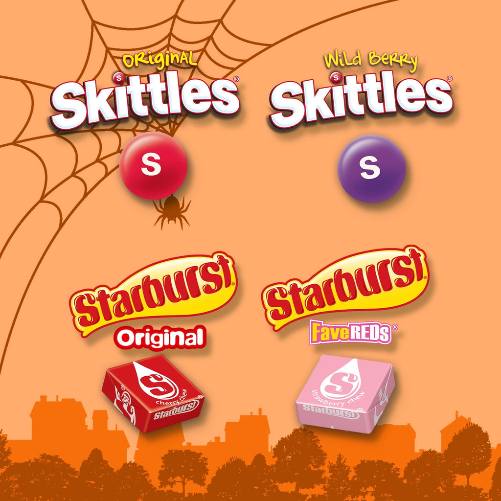 Skittles & Starburst Fun Size Chewy Halloween Candy Variety Pack, 20 Ct Bulk Bag