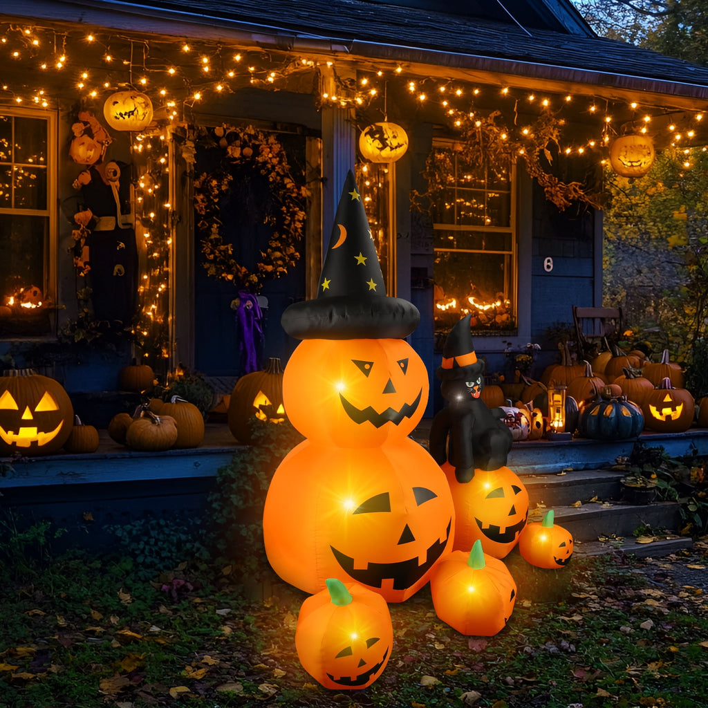 MAGOTAN 9 FT Halloween Inflatables Archway Outdoor Decorations Pumpkin Ghost Archway Halloween Inflatable Blow Up Pumpkin Tombstone Decoration Build-in LED Lights