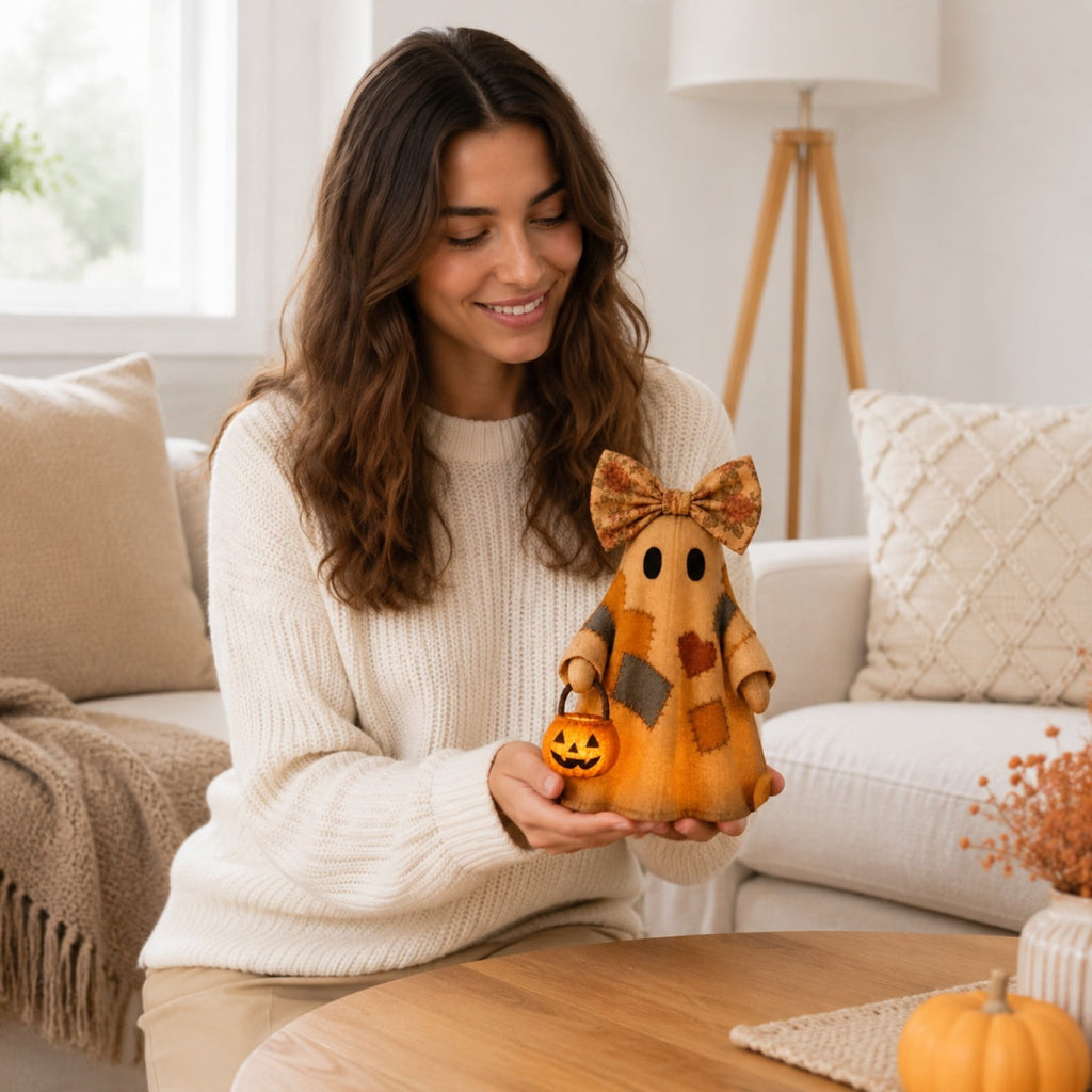 Fwttom Ghost Night Light, Halloween Lights Cute Ghost Reading Book Lamp, Halloween Decorations Indoor Light Up Ghost Statue Ghost Light for House Mantel Bedside