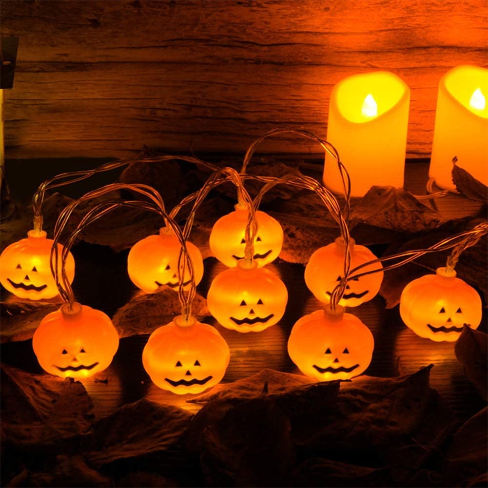 2 Pack - Halloween String Lights (40 Bulbs), LED Pumpkin Jack-O-Lantern Indoor Decoration, Orange Holiday Bulbs for Outdoor Décor, 8 Modes Lights (2*20 Pumpkin Lights, 23 feet, each)