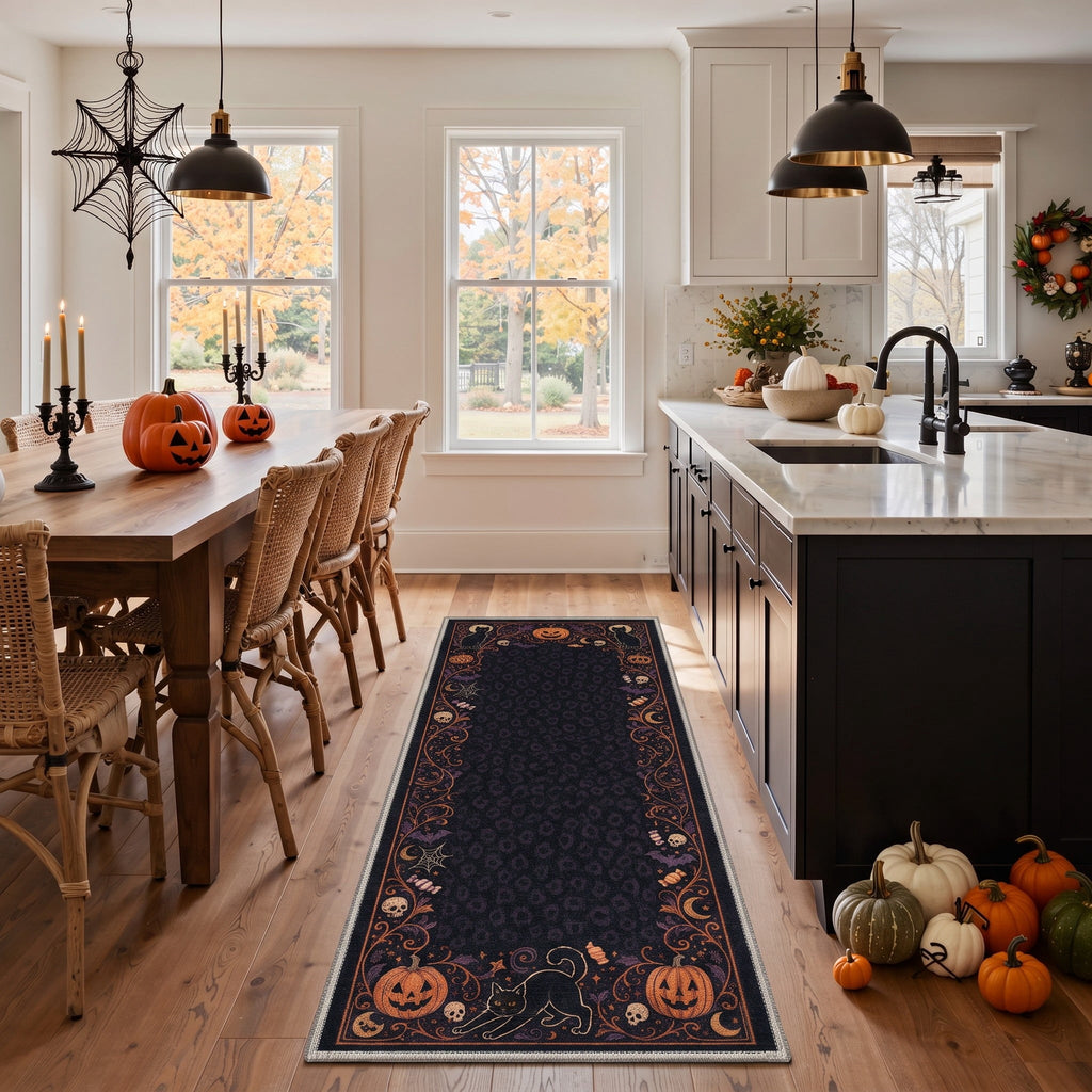 GENIMO 5'x7' Halloween Area Rug for Living Room, Washable Non Slip Soft Farmhouse Pumpkin Indoor Rug for Bedroom Dining Room Home Office, Vintage Sepia