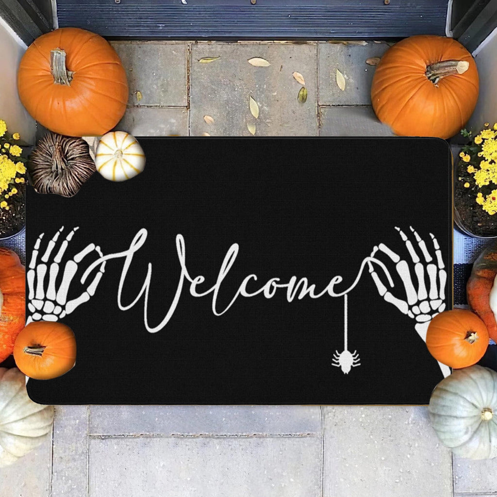 TOPRenddon Halloween Door Mat, Outdoor Front Door Decorative Doormat 16" x 24", Spider Web Bones Welcome Doormats, Non-Slip Rubber Mats Washable Carpet for Porch, Entryway, Indoor, Bathroom, Kitchen