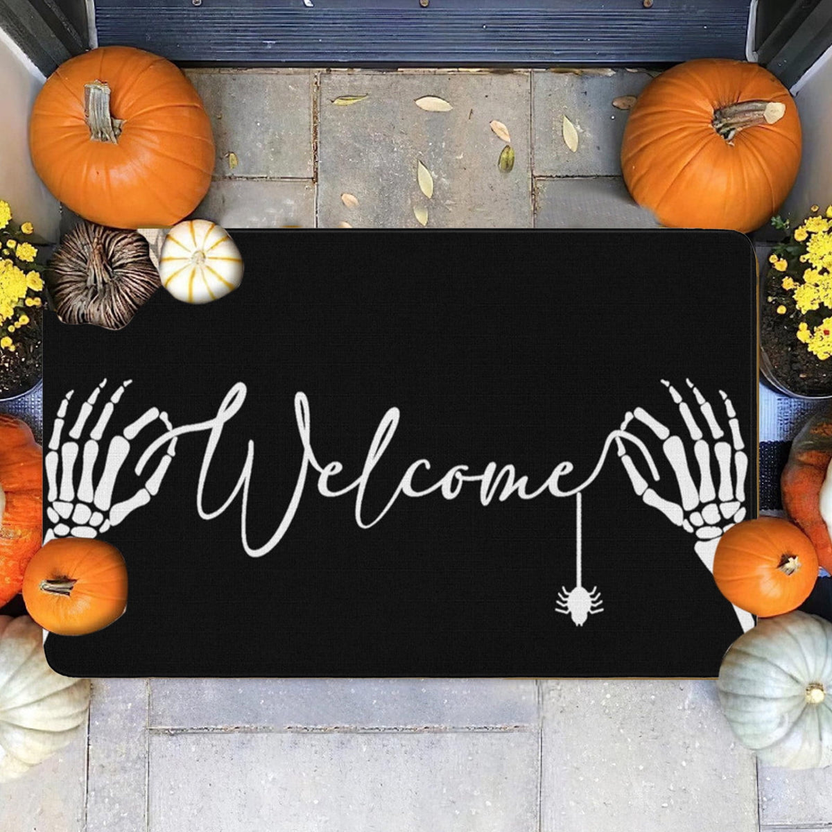 TOPRenddon Halloween Door Mat, Outdoor Front Door Decorative Doormat 16" x 24", Spider Web Bones Welcome Doormats, Non-Slip Rubber Mats Washable Carpet for Porch, Entryway, Indoor, Bathroom, Kitchen