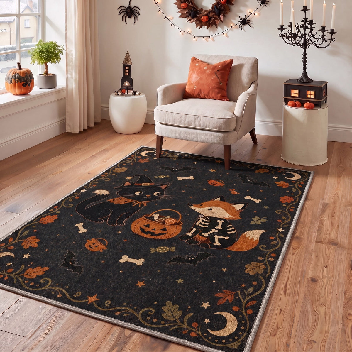 GENIMO 2'x7' Halloween Runner Rug, Washable Non Slip Soft Farmhouse Pumpkin Indoor Outdoor Hallway Runner for Porch Patio Kitchen Entryway, Vintage Sepia