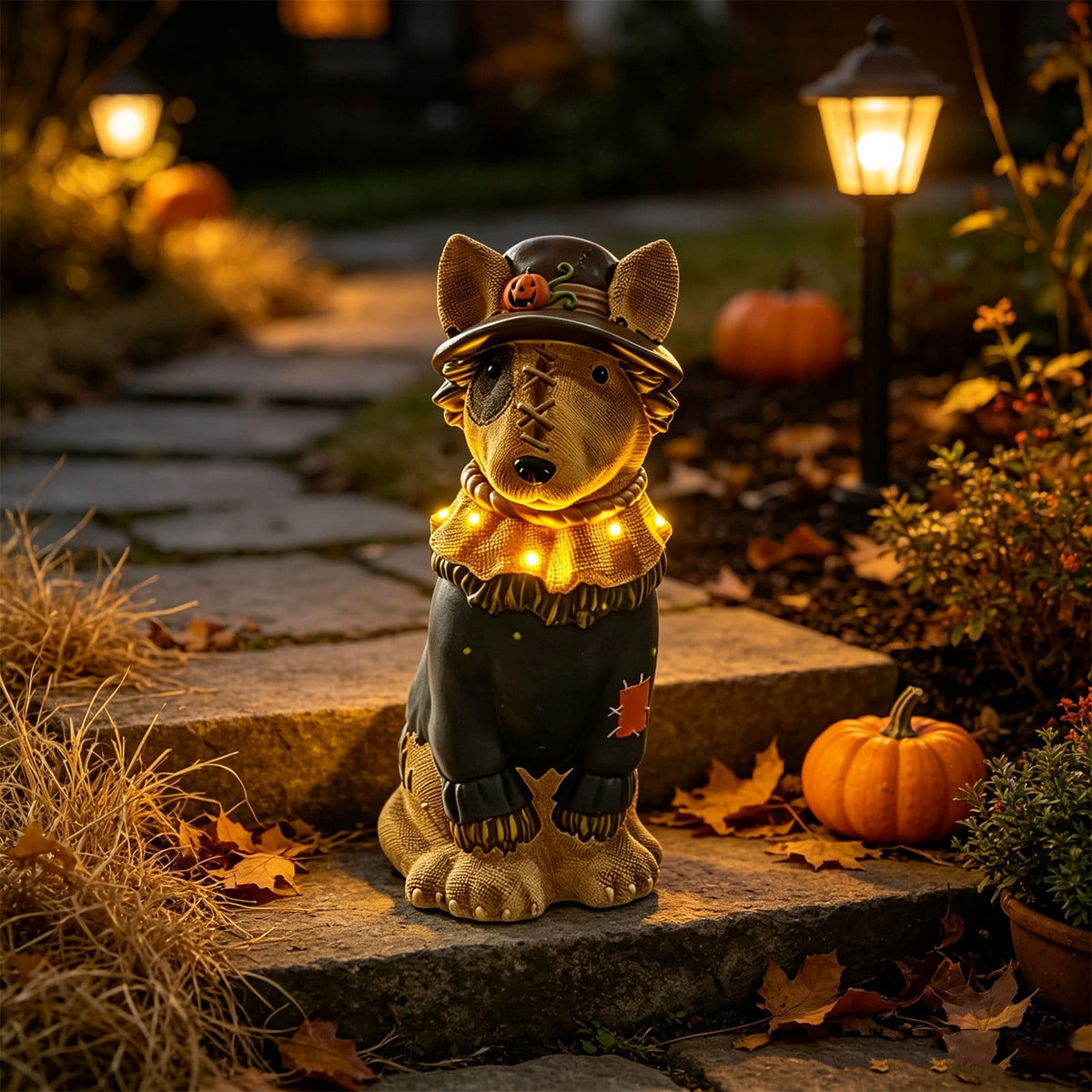Gray Frenchie in Shark Costume Blow Mold, Halloween French Bulldog Statue with Light Up Pumpkin Decor, Cute Resin Outdoor Indoor Tabletop Dog Ornament, Entryway Patio Yard Decoration, 8"