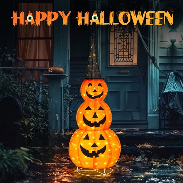 5FT Lighted Pop-Up Pumpkin Halloween Decor with 100 LED Lights for Outdoor Lawn Yard Garden